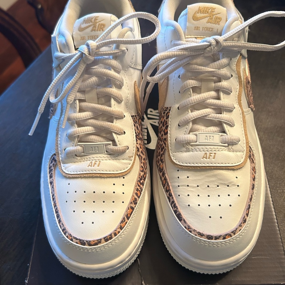 Nike Air Force 1 Leopard Print Sneakers Shadow Sail/Multi-Color-Sesame-Black